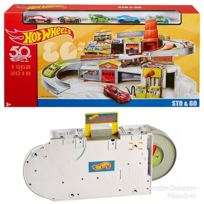 hot wheels throwback sto & go playset