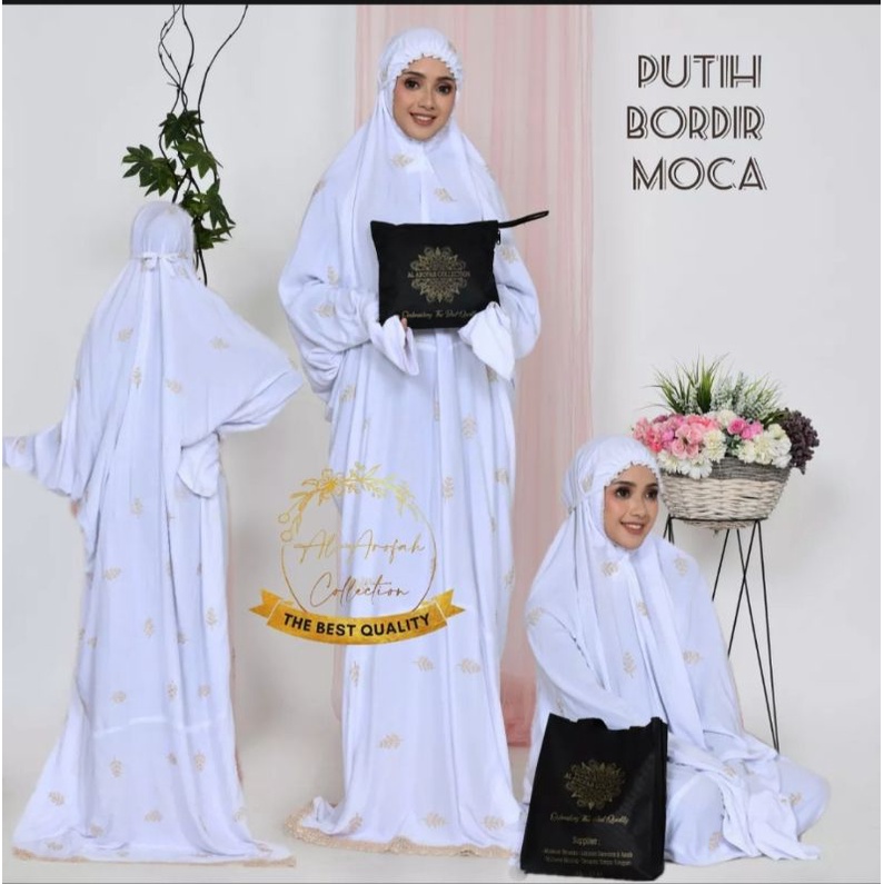 MUKENA TERUSAN BORDIR DEWASA/MUKENA DEWASA PUTIH RAYON PREMIUM