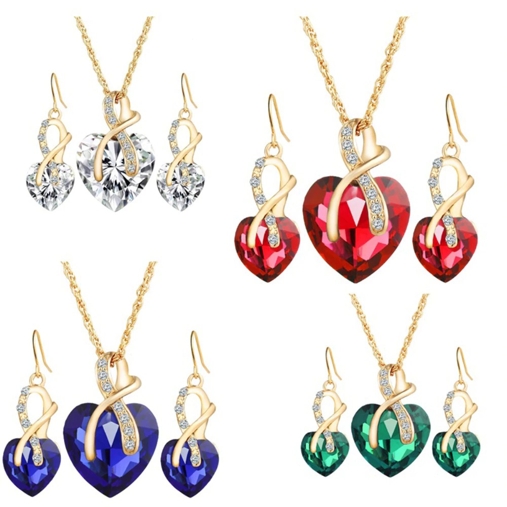 READY MAKASSAR Set Perhiasan Kalung Anting  Permata Wanita / Set Perhiasan Emas Imitasi Permata gaya