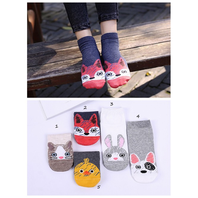 Socks Cute Cartoon Animal Cat/Fox/Dog Sock Cotton Girl Socks (Warna &amp; Model Random) D1227