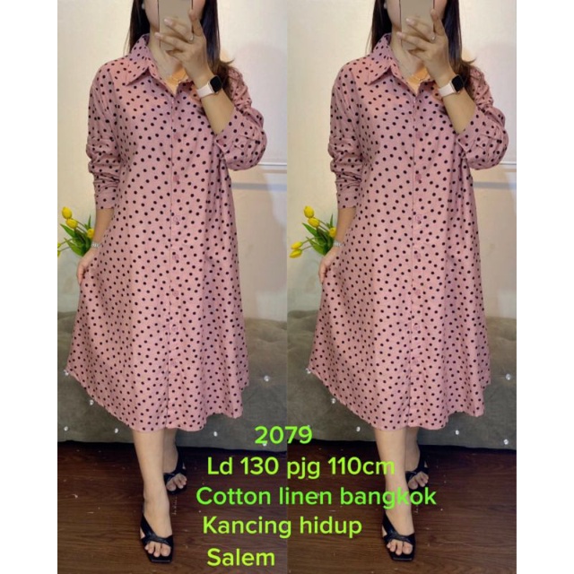 2079 tunik polka linen bangkok import