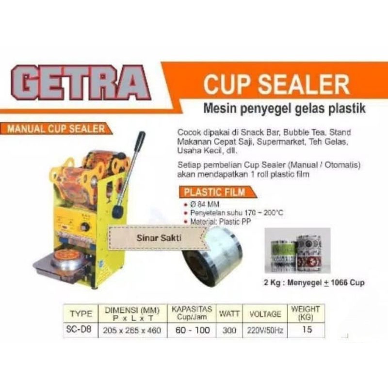 Cup Sealer GETRA  SC-D8 Press Sealing Machine Alat Penyegel Gelas Cup Plastik Kuning Bonus Plastik 1