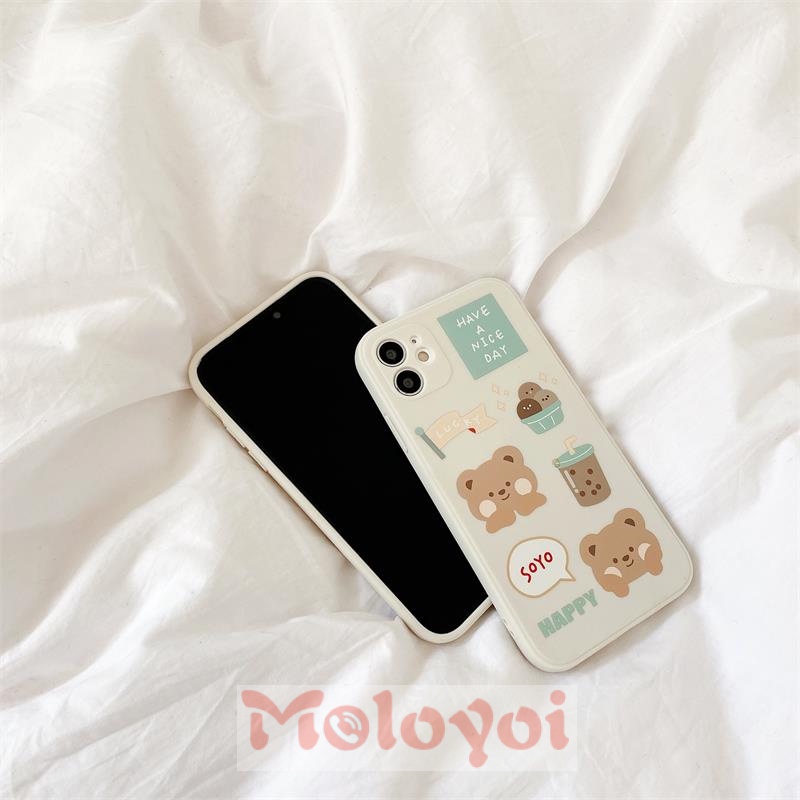 Vivo Case Cute Bear Soft Case Vivo Y21 2021 Y33S Y21S Y12 Y17 Y15 Y50 Y30 Y30i Y20 Y20i Y20S Y11 Y31 2021 Y53 Y91C Y91 Y93 Y95 Y51 2020 Y12i Y12S Straight Cube Phone Cover