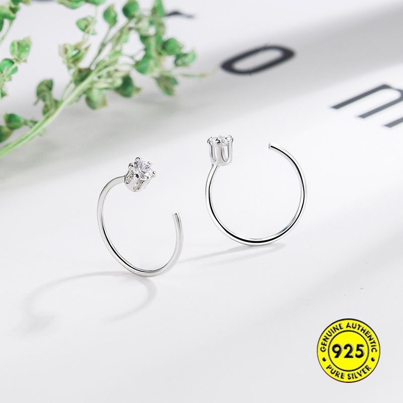 Anting Kait Bentuk Hexaclaw Zircon Bahan Sterling Silver Untuk Wanita