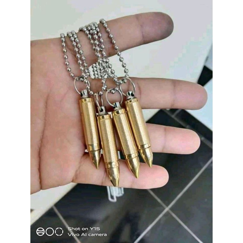 kalung liontin tabung peluru tabung warna kuning
