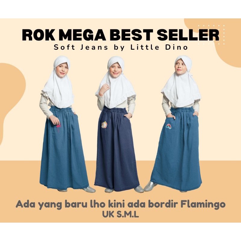 Rok Soft Jeans Anak dan dewasa by Little Dino kisaran 6-12 Tahun