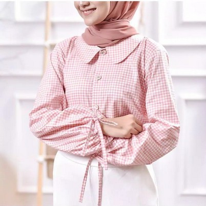 ilook | Blouse Zashi | Blouse Wanita Motif Kotak Bahan Creepe - Fit to L-6