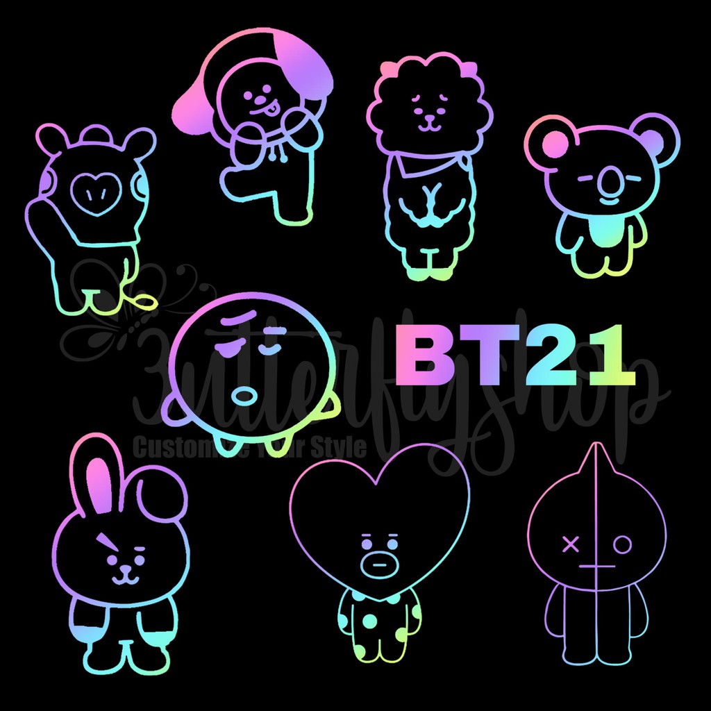 stiker sticker hologram bt.21 chimmy koya rj shooky cooky van mang tata