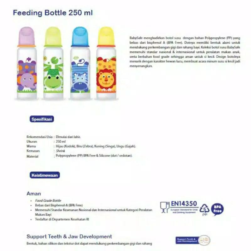 DOT BAYI Botol Dot Susu 125 ml &amp; 250 ml Feeding Bottle Babysafe JS003 &amp; JS004