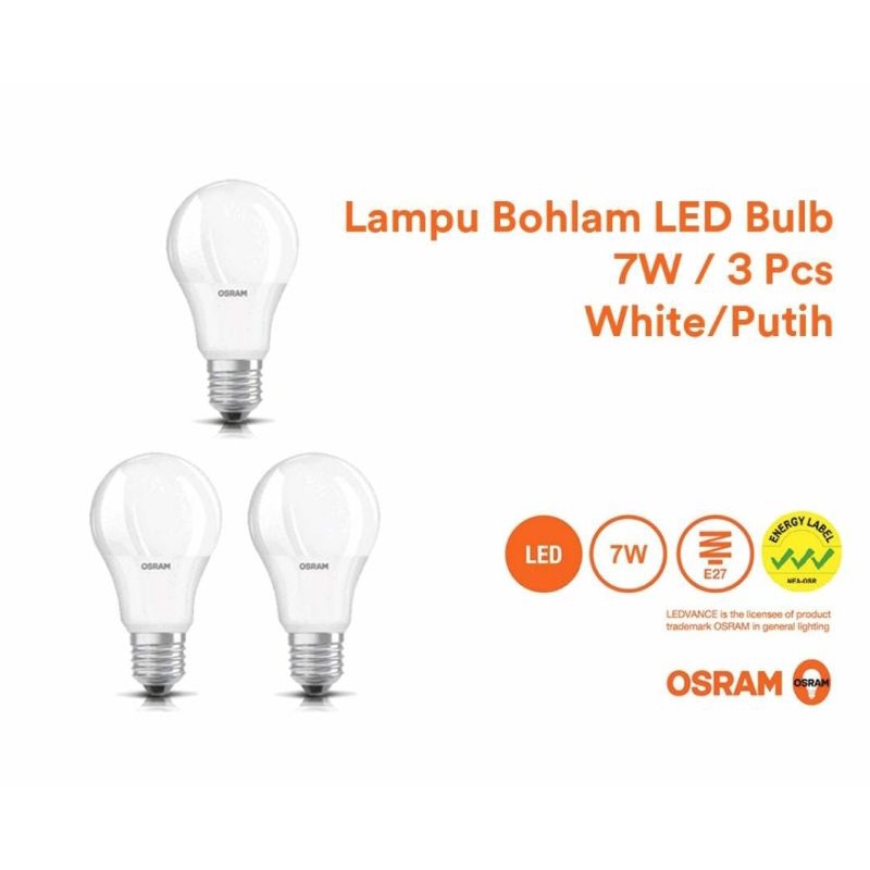 Osram Lampu Bohlam Led 7 Watt 3Pcs-Putih(Paket 7w 3Pcs)