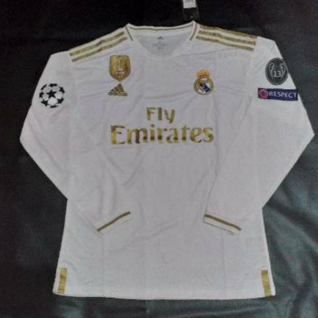 Jersey Bola Real Madrid Home LS Lengan Panjang Official Full Patch Champions 2019 2020 Grade Ori