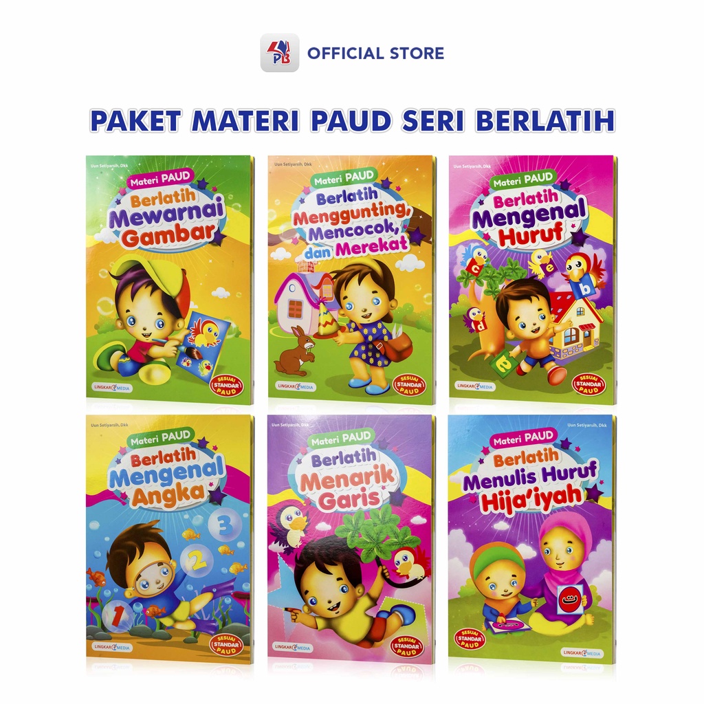 Paket Buku Belajar Anak Paud / TK Isi 6 Buku Materi Paud Berlatih Mewarnai Gambar / Menggunting Menc