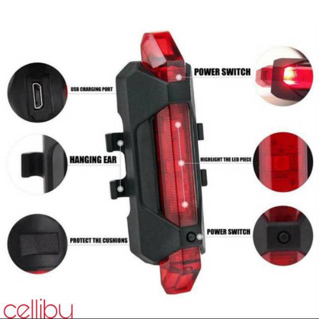 Lampu Sepeda LED Belakang USB Rechargeable Anti Air