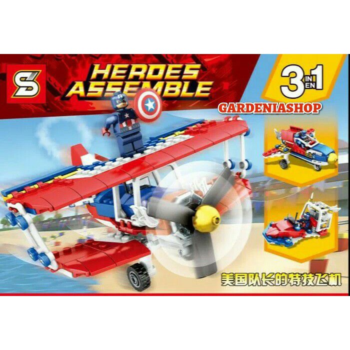 BRICK SY 1026 SUPER HEROES CAPTAIN AMERICA 3IN1 STUNT PLANE DAREDEVIL
