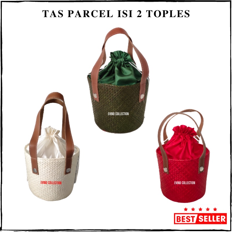 Tas Hampers Isi 2 Toples Tali Kulit Sintetis Keranjang Parcel Anyaman Pandan