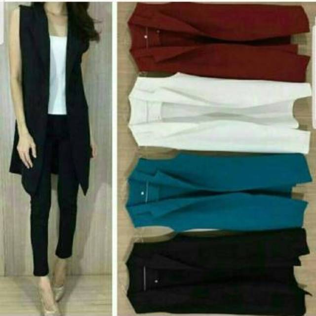 Long Vest blazer hitam / putih