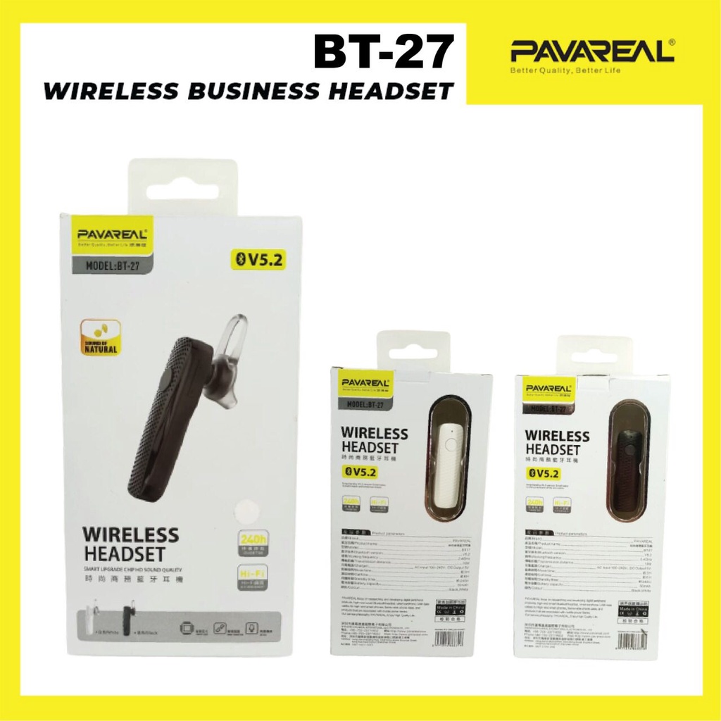 Pavareal Headset Wireless Bluetooth BT27 Earphone Handsfree TWS V5.0 Aksesoris Handphone HP OCEANMART OCEAN MART Murah Grosir