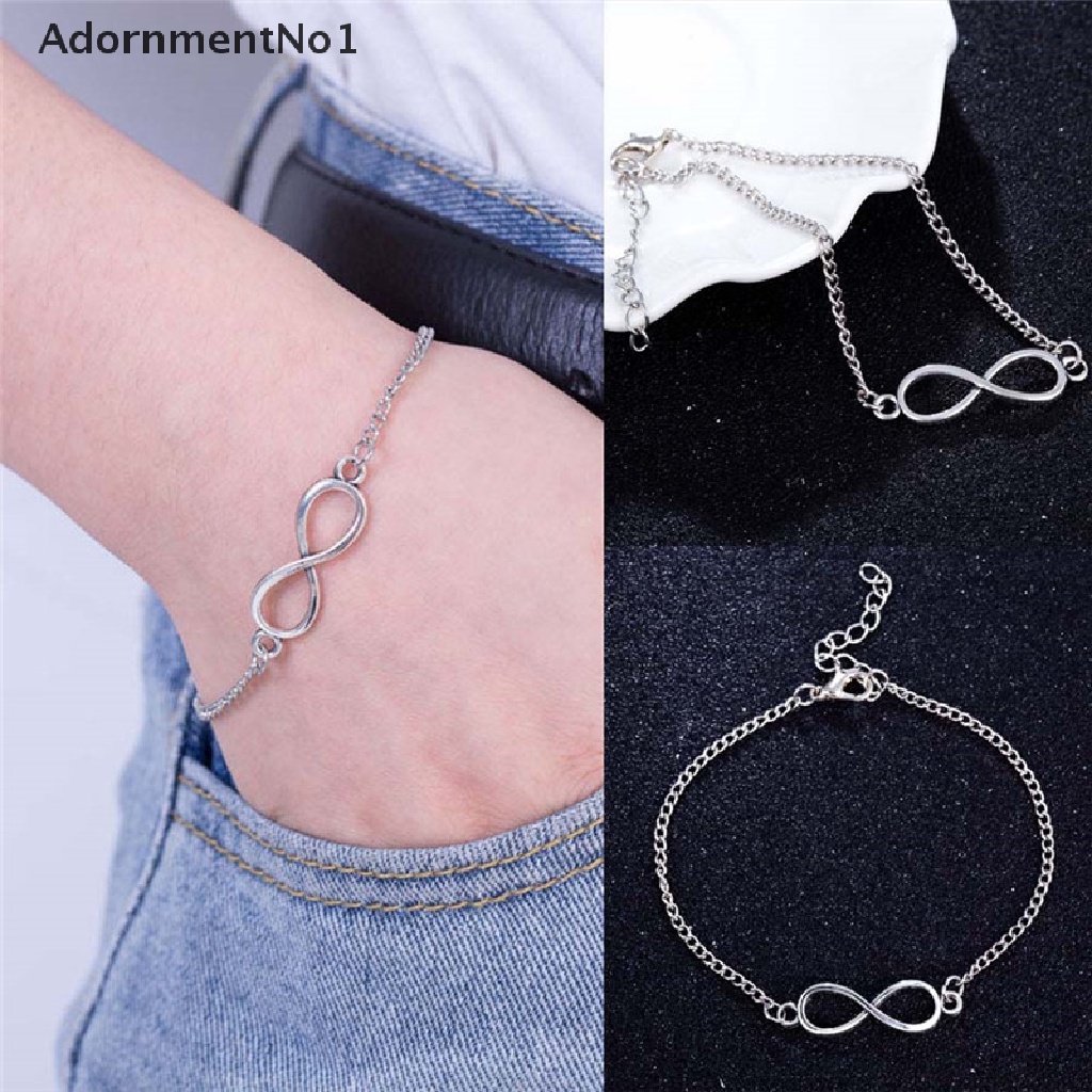 (AdornmentNo1) Gelang Tangan Rantai Lapis Silver Motif Angka 8 Untuk Perhiasan Pria / Wanita