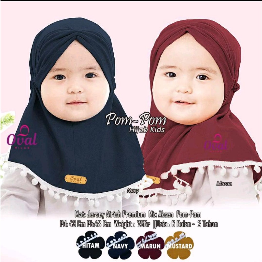 Jilbab Pom Pom Anak Hijab Kids Jersi umur 0-1 thn