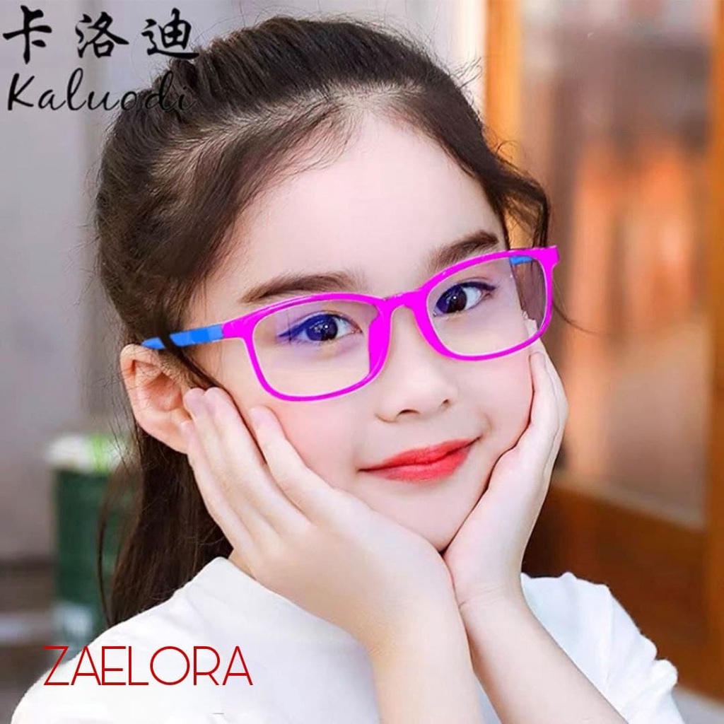 ZAELORA - Kacamata Anak Anti Radiasi Blue Ray Laki-laki & Perempuan (Design Korea)-Bulat pink biru