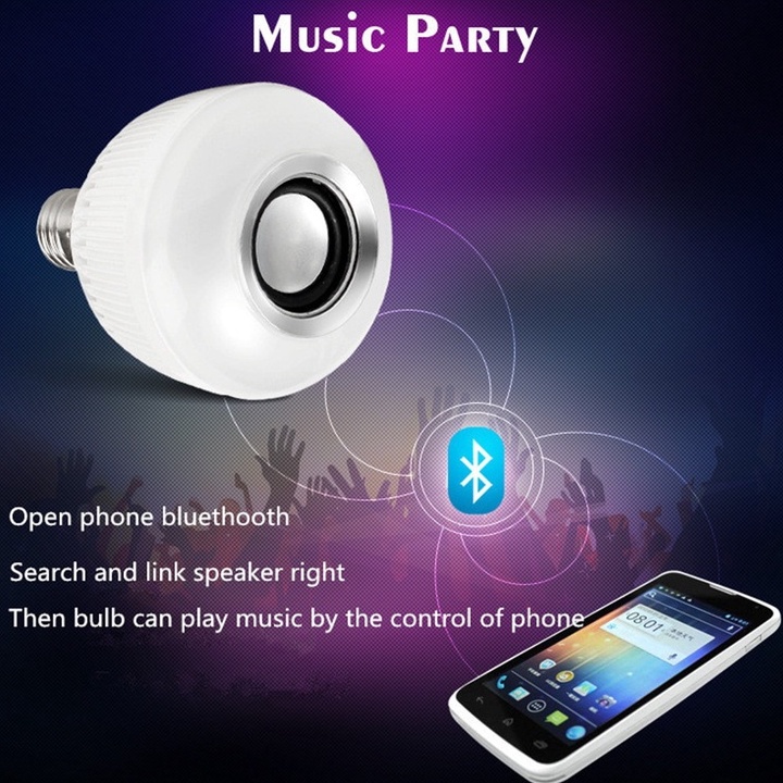 Bohlam Led RGB Warna Warni dengan Plus Speaker bluetooth Plus Remote,  220V 12W, Bohlam LED RGB E27 12W E27 Dimmable LED Bulb Wireless Smart Bluetooth Built-in Audio Speaker RGB+White Music Light Bulbs with Remote Control