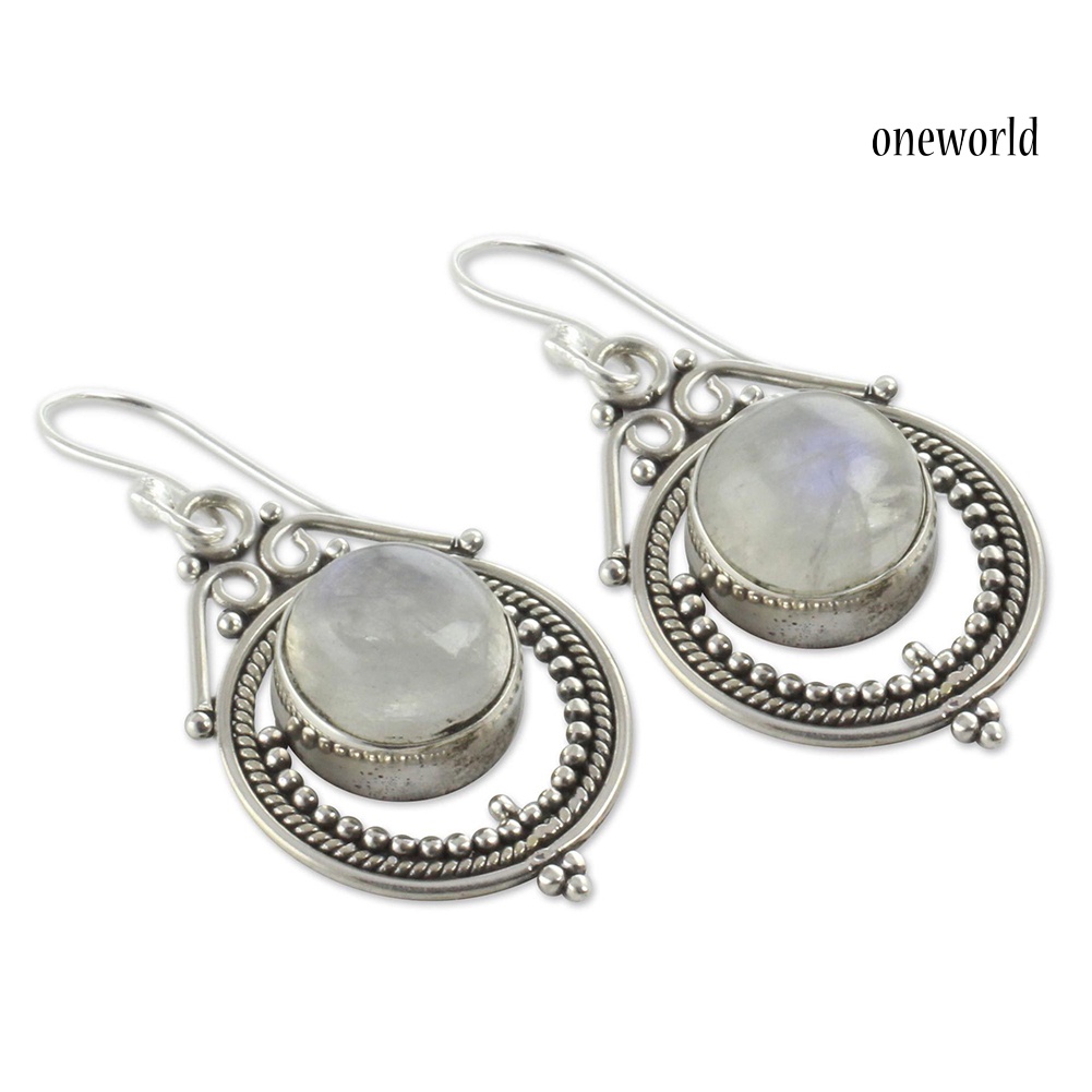 OW@ Women Vintage Hook Earings Fake Moonstone Hollow Jewelry Charms Party Gift