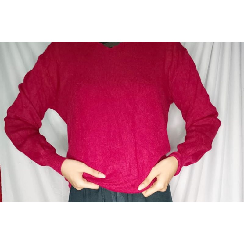 BAJU RAJUT WANITA V NECK TANGAN PANJANG (THRIFT)