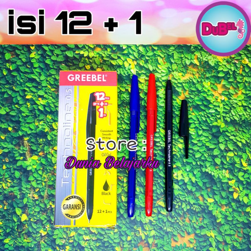 

[Pack isi 12 + 1 Pcs] Pulpen Greebel Technoline 0.5 Hitam / Biru / Merah / BallPen Technoline