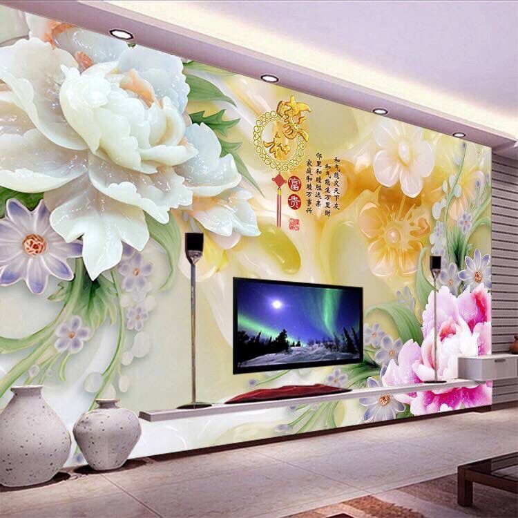 Ready Stock Chinese Living Room 3d Wallpaper Peony Flower Tv