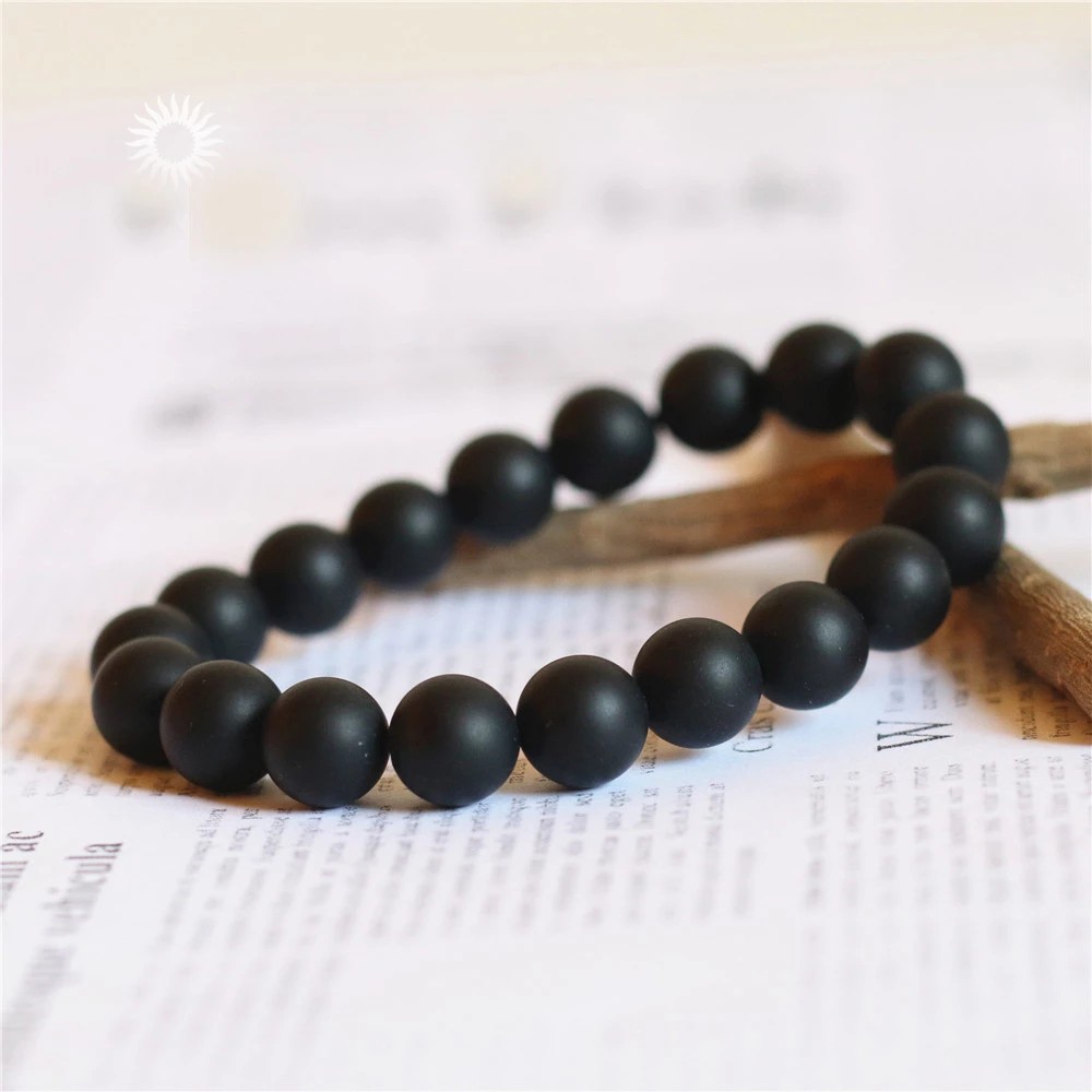 7.7 BIG SALE Stretch Bracelet Bangle Elastic Quartz Gem Natural Stone Round Black Matte Beads