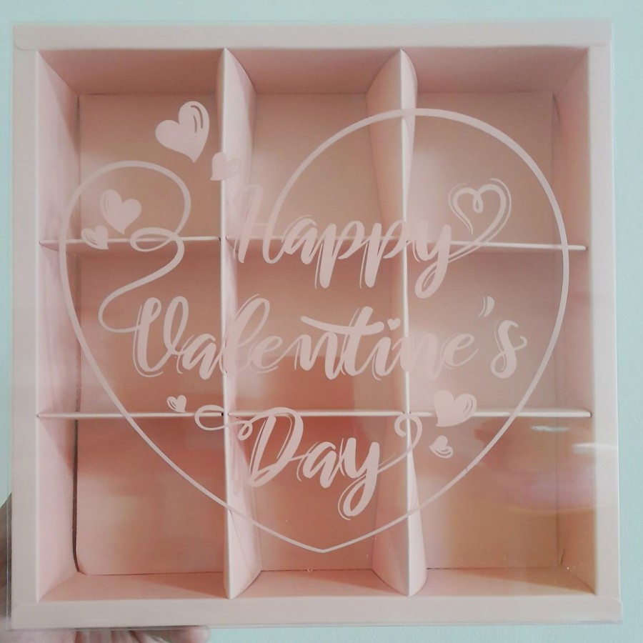 

( 5 pcs ) Box Mika Packaging Hampers Valentine Day Dus Kotak Pink Sekat 9 Kemasan Pie Eggtart Hadiah Hari Valentine