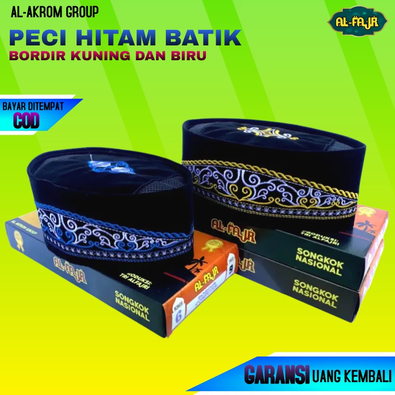 Peci Songkok Kopiah Hitam Motif Bordir Batik Kuning Murah untuk Anak dan Dewasa