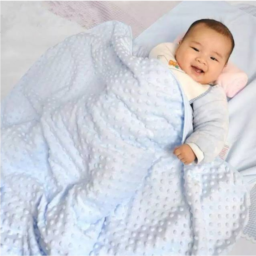 Selimut Bayi Dot Double Fleece Bintik Polos Bordir Lembut CBKS