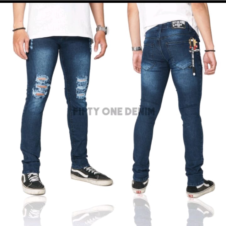 CELANA JEANS SOBEK PRIA BIKERS PANJANG ORIGINAL FIFTEEN DENIM SLIMFIT SKINY STRECHT SOFTJEANS/Celana Jeans Panjang Sobek Lutut Pria Stretch bisa bayar Bayar Ditempat