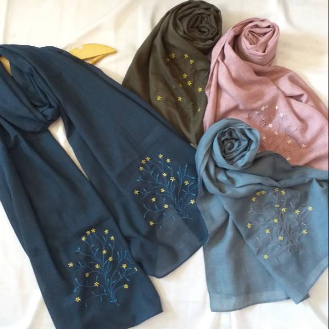 Pashmina Egyptian Voal bordir | shawl bordir | pashmina cantik