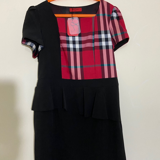 NEW Dress solemio kotak merah-hitam kantor/kerja