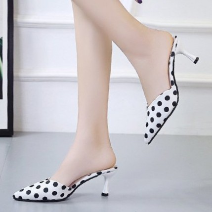 FD Sendal Hak Tinggi Cewek Korea Terbaru High Heels Motif Polkadot Sandal Wanita Kekinian HI-006