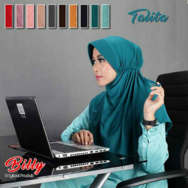 Jilbab serut polos ori merk billy bahan jersey korea.