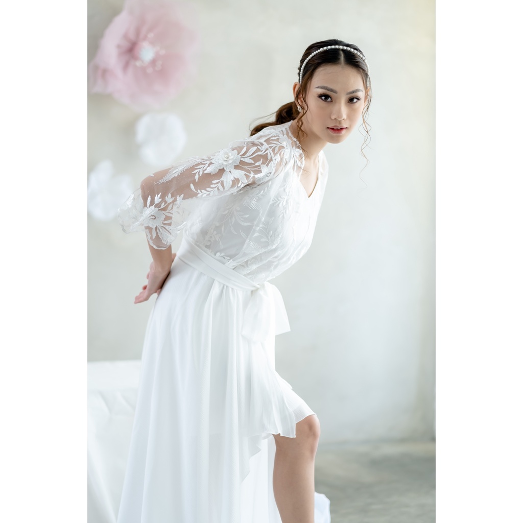 Lace Ashera Asymmetric Robe - FAE Collection- Kimono Pengantin Bride Robe Maternity Robe Premium 3D Brokat Wedding Robe