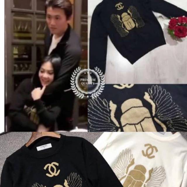 KOREA RAJUT LUCU HITAM BIRU LANGIT UNGU / SWEATER CHANEL KUMBANG SYAHRINI RAJUT PREMIUM IMPORT