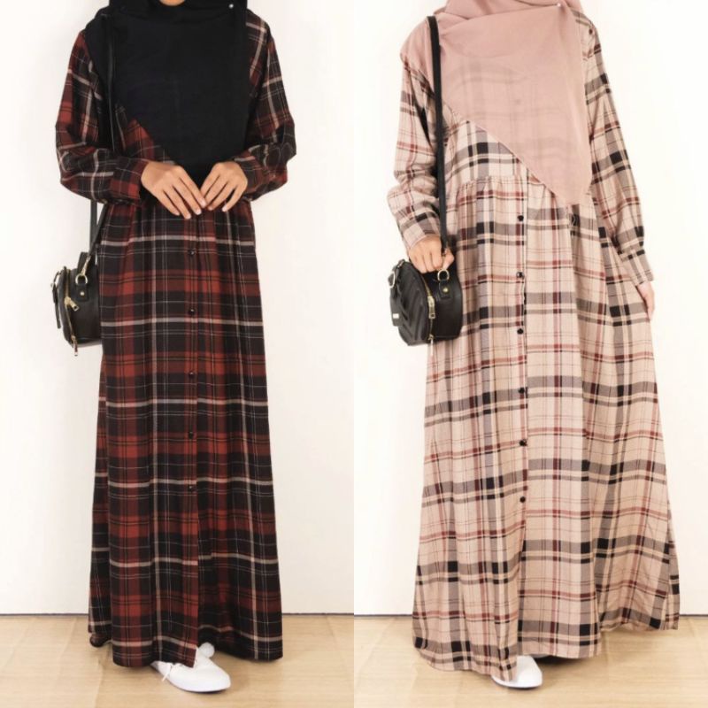 NADIRA - DRESS TARTAN - DRESS KOTAK KOTAK - KOREAN DRESS - GAMIS TARTAN - GAMIS KOTAK KOTAK - GAMIS 