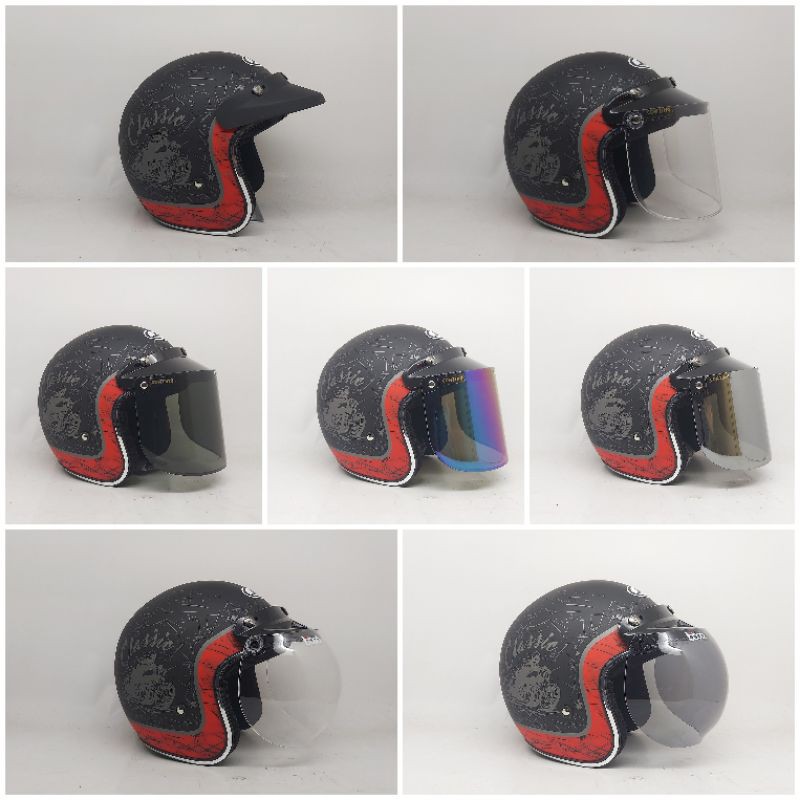 Helm Jpx Bogo JP New Bigie Retro Lis Crum Born To Ride Hitam Doff