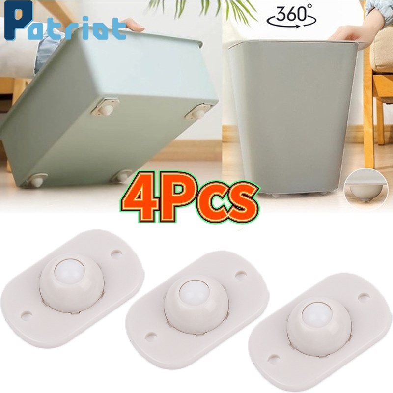 4pcs Universal  Punch-free Self Adhesive 360°rotating Pulleys for Cabinet ，Furniture，Storage Box， Trash