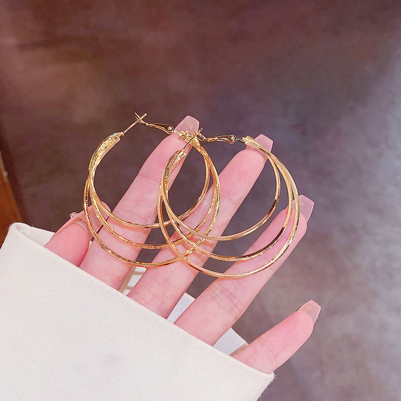 Anting Hoop Multilayer Bentuk Lingkaran Bahan 925 silver needle