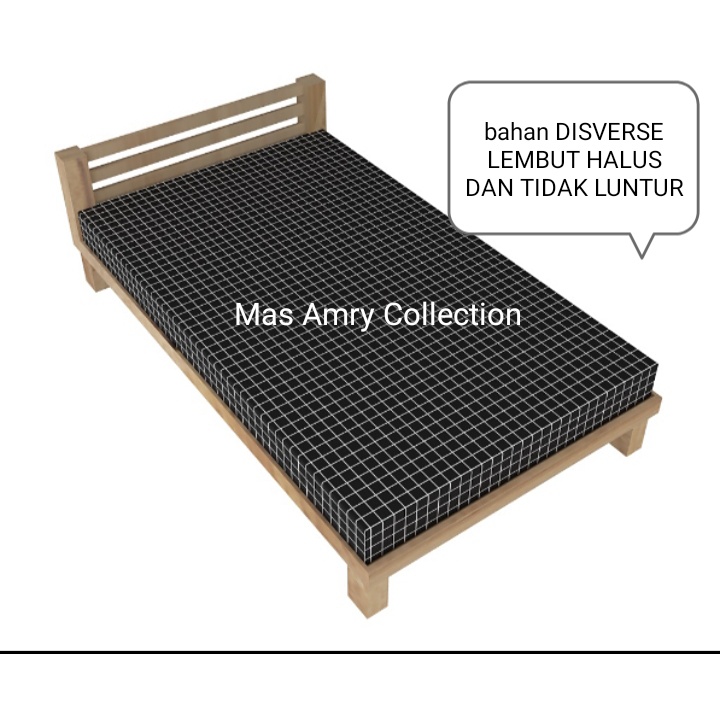 Sarung Kasur Busa Resleting/ Sprei Resleting/ Cover Busa Resleting Khusus Motif Kotak2 hitam bahan D