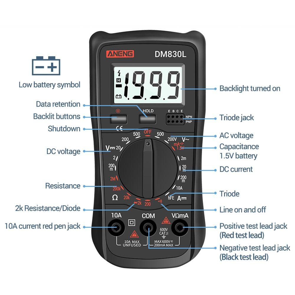 Solighter Digital Smart Multimeter Presisi Tinggi 1999jumlah True RMS Transistor Tester