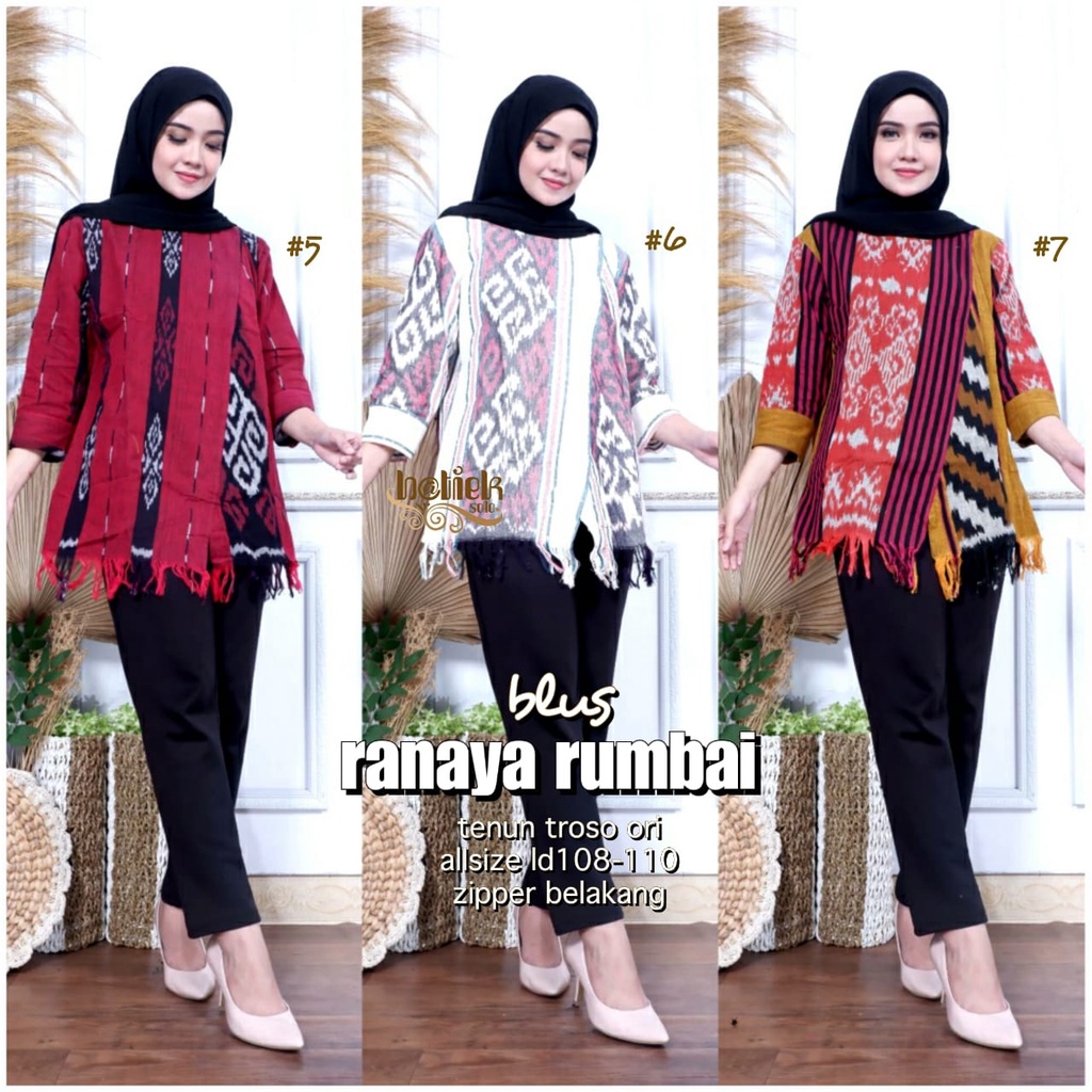 Blouse Batik Tenun by Butik Batik Solo Bahan Tenun ORI kode BLOUSE BATIK TENUN RANAYA RUMBAI