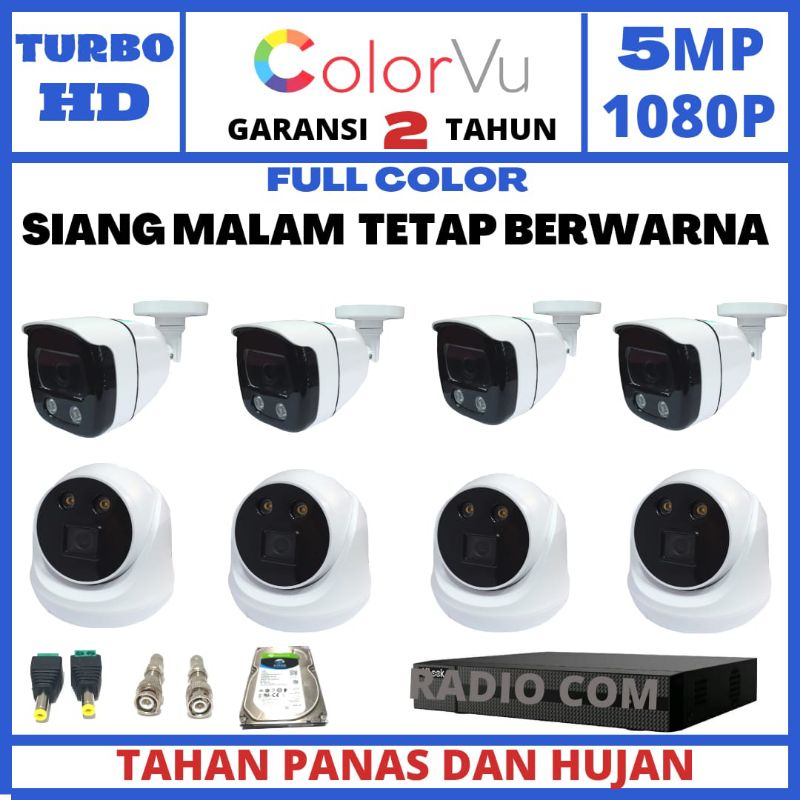 PAKET CCTV COLOR VU 8 CHANNEL 8 KAMERA 5MP 1080P IR SONY SIANG MALAM BISA BERWANA