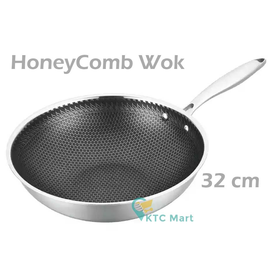 KTCmart - Wok Laba laba WoK HONEYCOMB Wajan Laba ANTI LENGKET Penggorengan Stainless Steel Fry Pan Stainless Steel