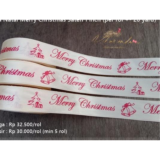 

☊ GNATL-28 : Pita Saten Merah 1 inch Merry Christmas (per rol) ➵